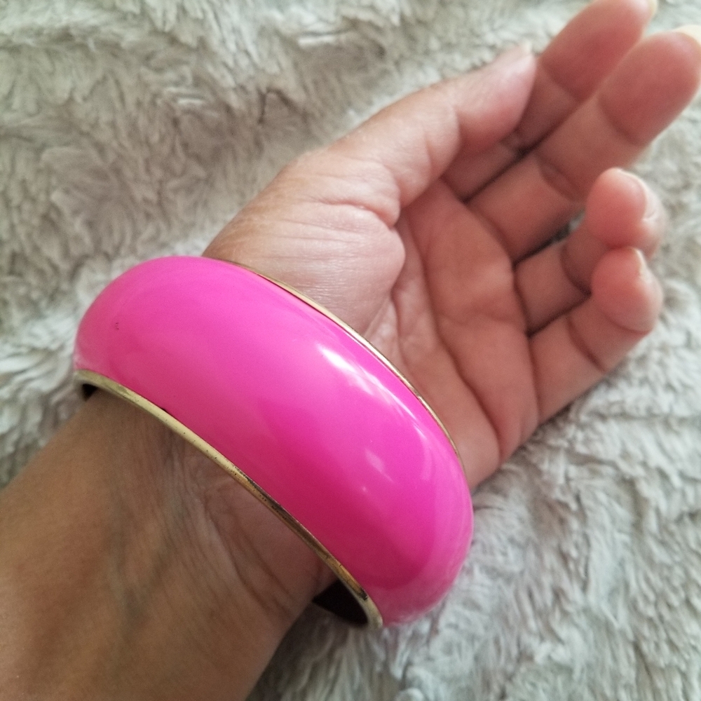Vintage 80s Bangle Bold Hot Pink Statement Bracelet Metal Construction